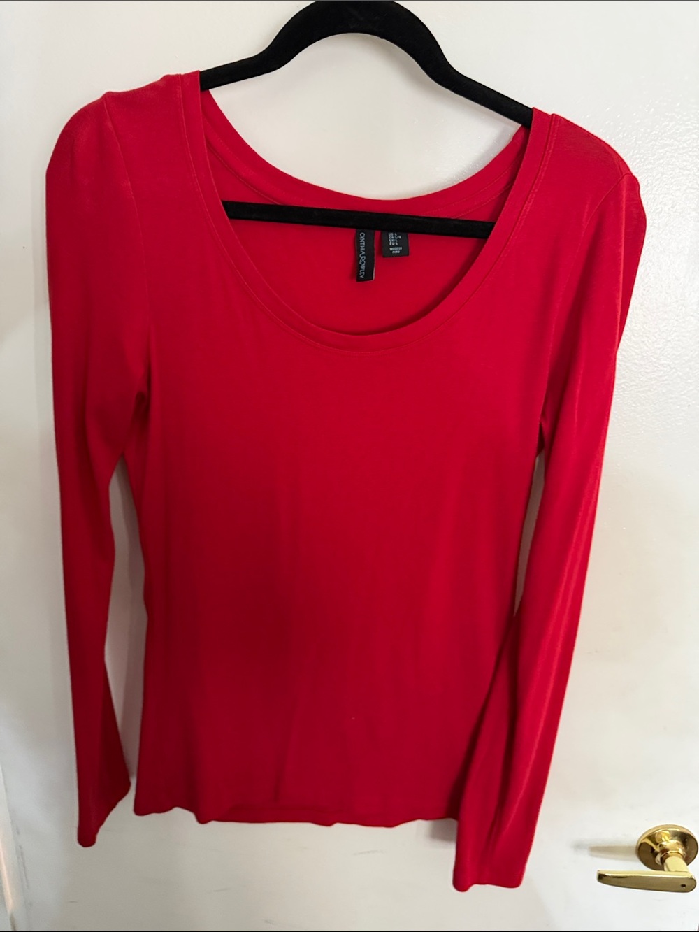 Cynthia Rowley Long Sleeve Scoop Neck Top - Red